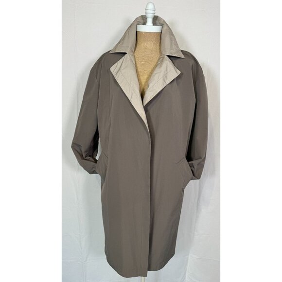 MAX MARA Grey Beige Nylon Rain Trench Coat Reversible Long Jacket Pockets Sz 6 - Picture 2 of 16